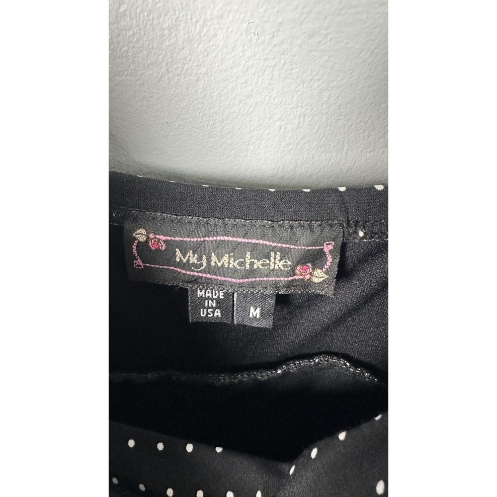 Vintage My Michelle Medium Dress Sweetheart Black White Blue Party Polka Dot - Picture 6 of 13